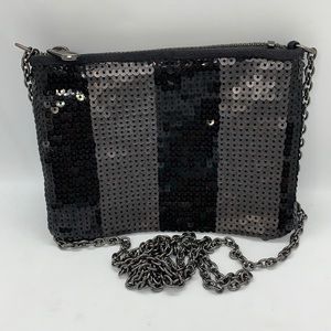 Victoria’s Secret Sequin Striped Zip Clutch Shoulder Bag Chain Strap